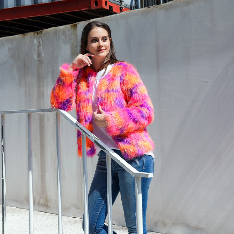 Элегантная шуба из искусственного меха для женщин, теплое плюшевое пальто, пальто с длинным рукавом, короткие пальто, уличная одежда, мода, осень, зима