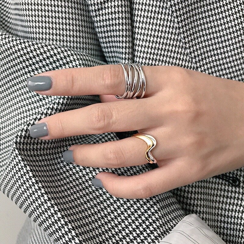 925 anel aberto de prata esterlina para mulheres, anéis de dedo simples desenho de rosto largo anel de senhoras jóias da moda, atacado
