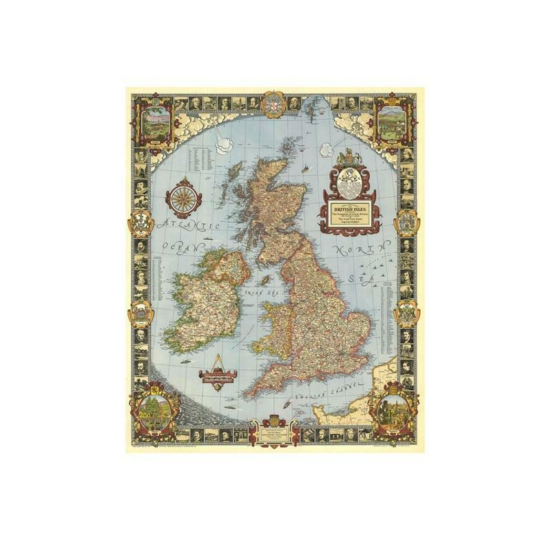 1937 에디션 빈티지 영국 지도, 위대한 부직포 영국지도, 연구 및 벽 장식용 비 냄새 지도