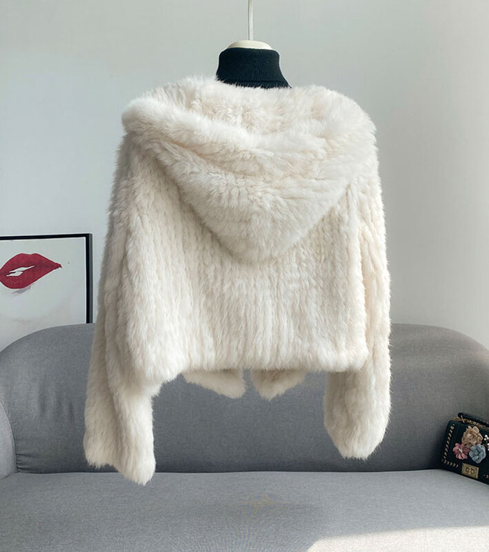 Customize Rabbit Fur Knitted Coat For Women Fashion Long Sleeves Rabbit Fur Jacket Outwear Winter Fur Coat Free shipping