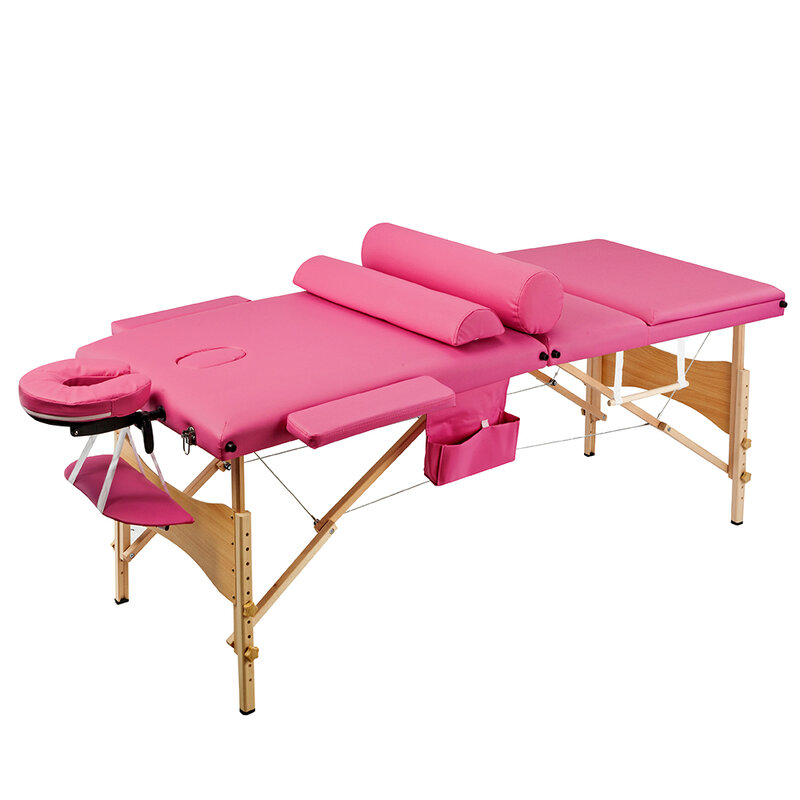 Twee Kleuren 3 Secties Opvouwbare Draagbare Schoonheid Bed Schoonheid Massage Tafel Set 70Cm Breed Roze Salon Meubels
