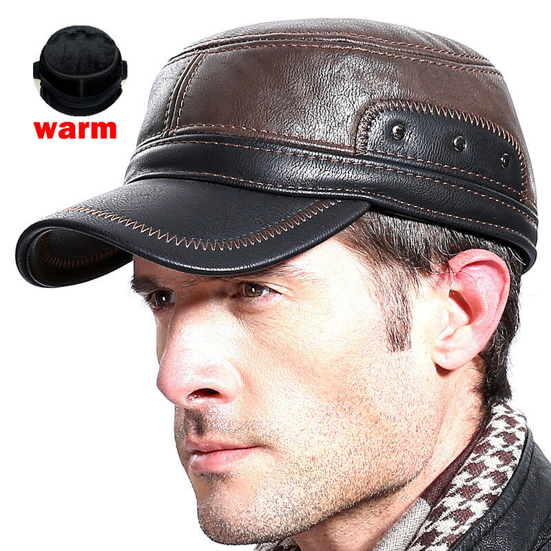 قبعة للرجال قبعات البيسبول عالية الجودة جلدية المرقعة قابل للتعديل فلاتكاب الشتاء القبعات Snapback منتصف العمر قبعة أبي