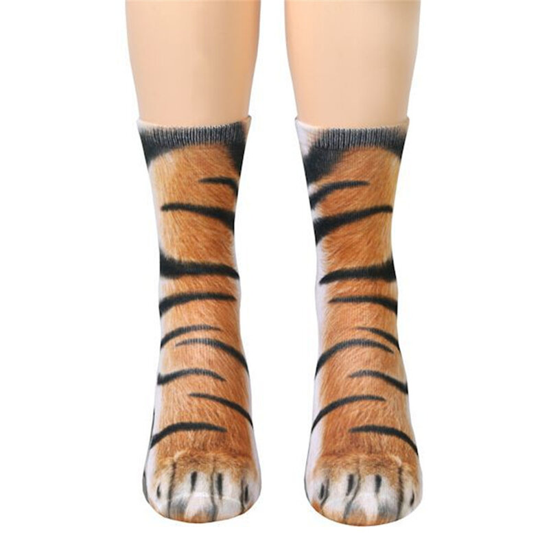 Unisex Adult Child 3D Print Animal Paw Socks Creative Funny Cat Dog Dinosaur Tiger Paw Socks for Boys Girls Casual Christmas