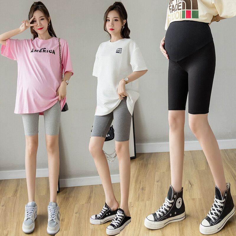 5645# Summer Thin Cotton Maternity Half Legging Sports Casual Yoga Belly Legging Clothes for Pregnant Women Pregnancy Shorts