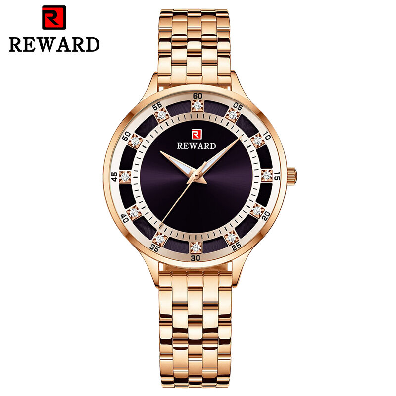 2019 Nova Luxo Senhora relógio Vestido Relógios de Marca RECOMPENSA Cristal das Mulheres do Diamante Relógios de Aço Cheio De Quartzo de Aço Completo Relógio À Prova D' Água
