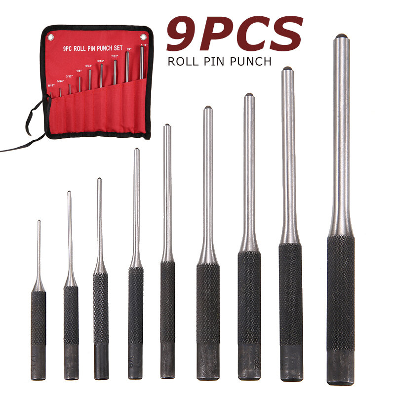 9 pçs tático rolo pino punch conjunto caça removedor pino punch kit ferramentas de aço resistente acessórios pistola cabeça redonda pinos soco