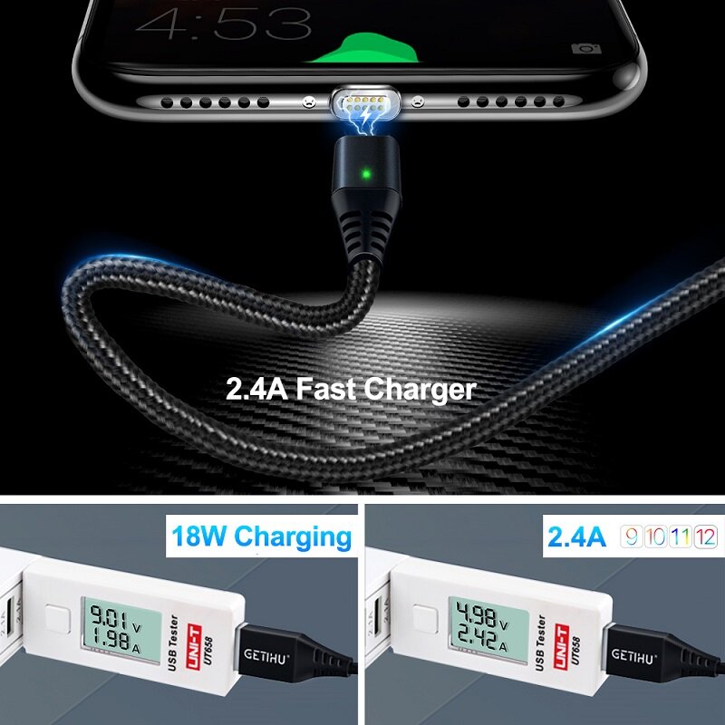 GETIHU 2.4A chargeur rapide 3.0 câble magnétique pour iPhone XS XR X 7 6 rapide Micro USB Type C aimant type-c câble de téléphone pour Samsung