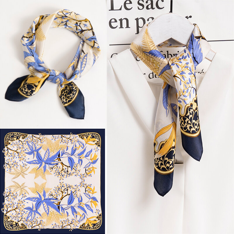 Bufanda cuadrada de seda auténtica para mujer, pañuelo estampado de 53x53cm, a la moda, para la cabeza, 2021