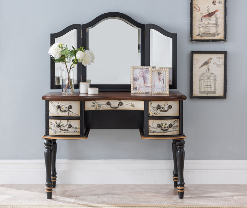 GY – coiffeuse peinte de Style chinois, Table de maquillage rétro américain pour petit appartement, en bois massif multifonctionnel avec miroir