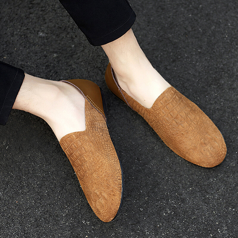 حذاء موكاسين من الجلد الطبيعي للرجال ، حذاء بدون أربطة ، مسامي ، غير رسمي ، للاستخدام في الهواء الطلق