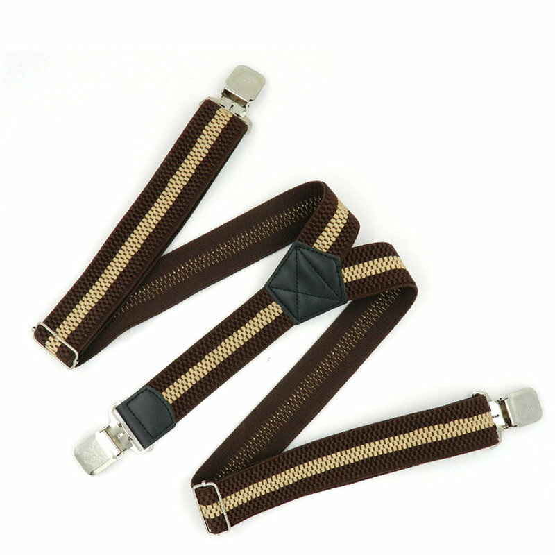 Bretelles élastiques en cuir pour hommes, 3 clips, crochet arrière en Y, pinces de verrouillage, sangle réglable, porte-jarretelles