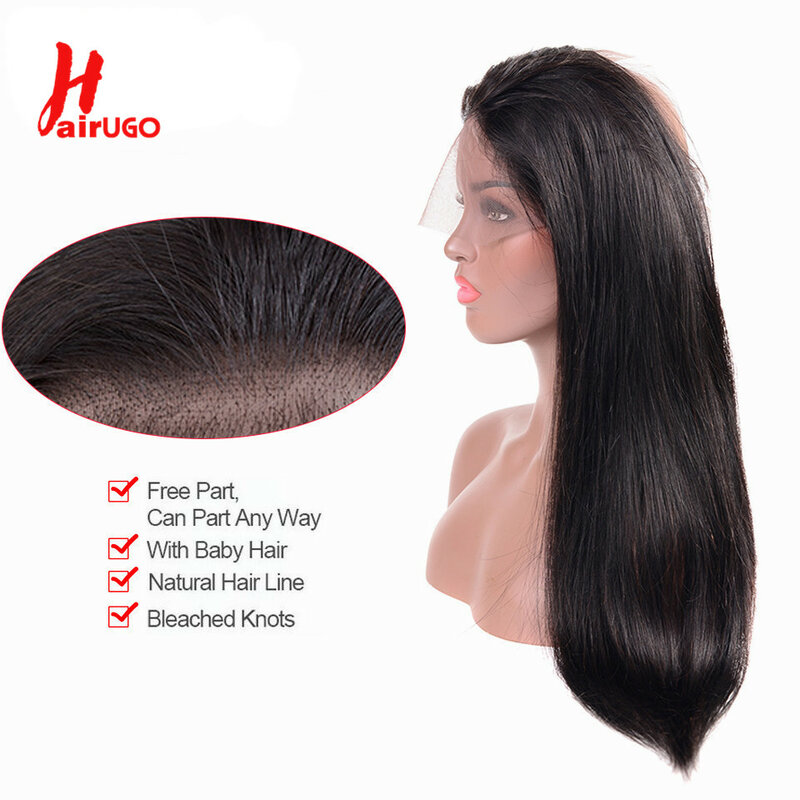 360 кружевная Фронтальная застежка, бразильские прямые человеческие волосы без повреждений, фронтальные 100% человеческие волосы, естественный цвет, прозрачное кружево HairUGo