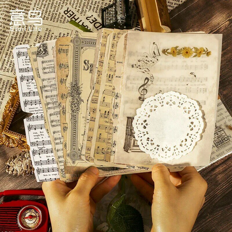 26 Buah/Pak Kertas Kerajinan Koran Musik Jurnal Sampah Antik Kertas Renda Epemera Album DIY Kertas Bahan Dekoratif Buku Tempel