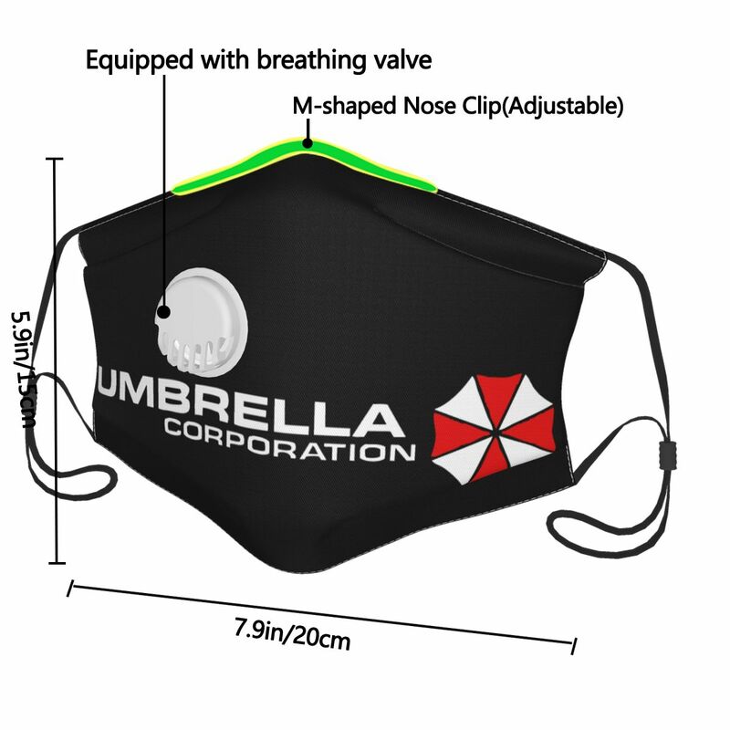Impressão umbrella corporation rosto máscara boca com válvula adulto lavável tecido anti haze máscara de proteção respirador