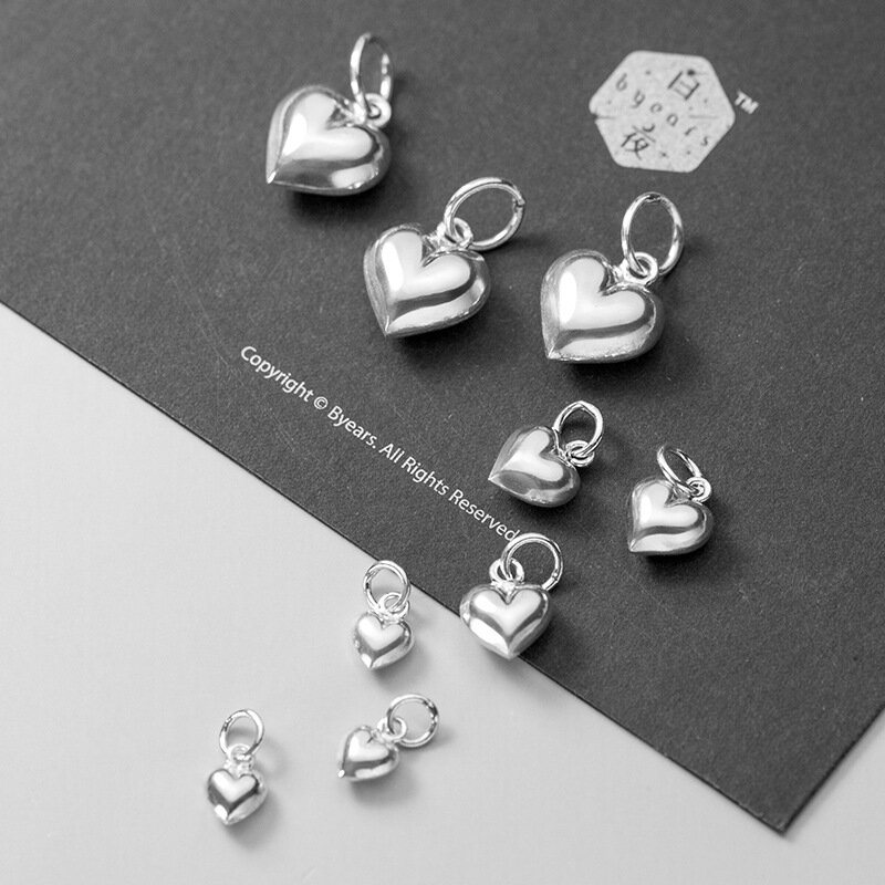 Colgante de plata de ley 925 con forma de corazón de amor Simple para mujer, de 3 tamaños colgante de plata, accesorios de joyería DIY, decoración de lujo