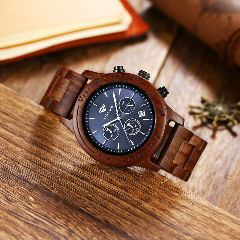 Relojes automáticos de madera para hombre, pulsera de cuarzo con correa de madera, regalo para hombre