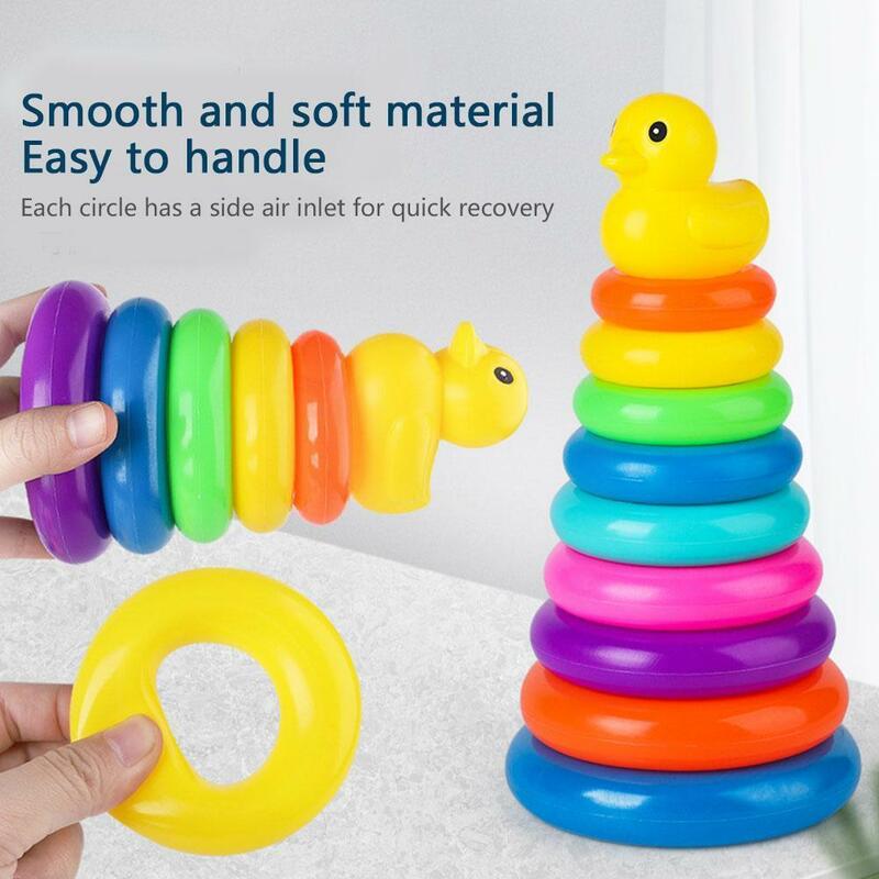Tour de jouet empilable arc-en-ciel pour tout-petits, tasse de canard, jouet de baignoire pour bébé, Montessori dos, cercle de bain
