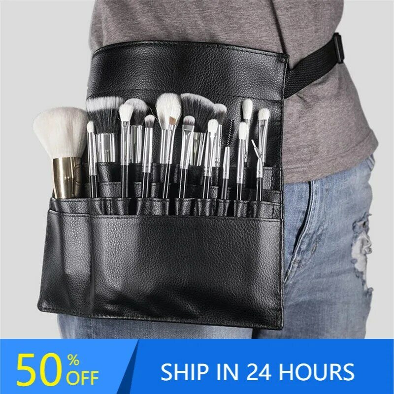 Multi-function Professional Makeup Brush Bag With Belt PU Leather Cosmetic Bag Waist Bag For Makeup Artist Large Capacity 20#47