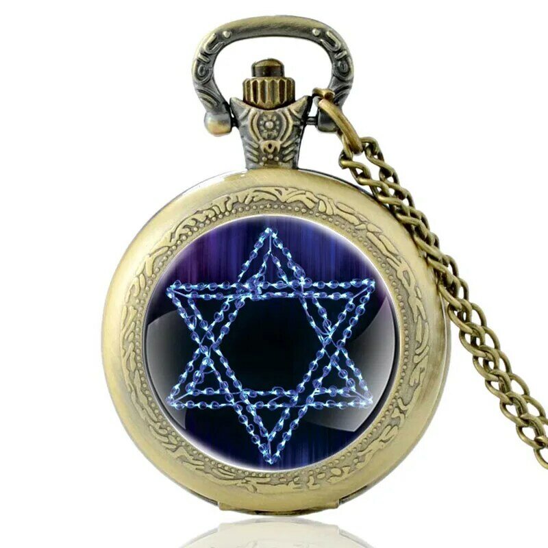 ใหม่มาถึง Judaism เงิน Vintage Hexagram ควอตซ์นาฬิกาจี้นาฬิกานาฬิกาผู้ชายผู้หญิงคุณภาพสูงสร้อยคอของขวัญ