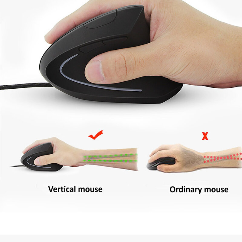 สายขวาแนวตั้งเมาส์ RGB Gaming Mouse Ergonomic 800 1200 1600 3200DPI USB Optical Wrist Healthy Mause สำหรับ PC คอมพิวเตอร์