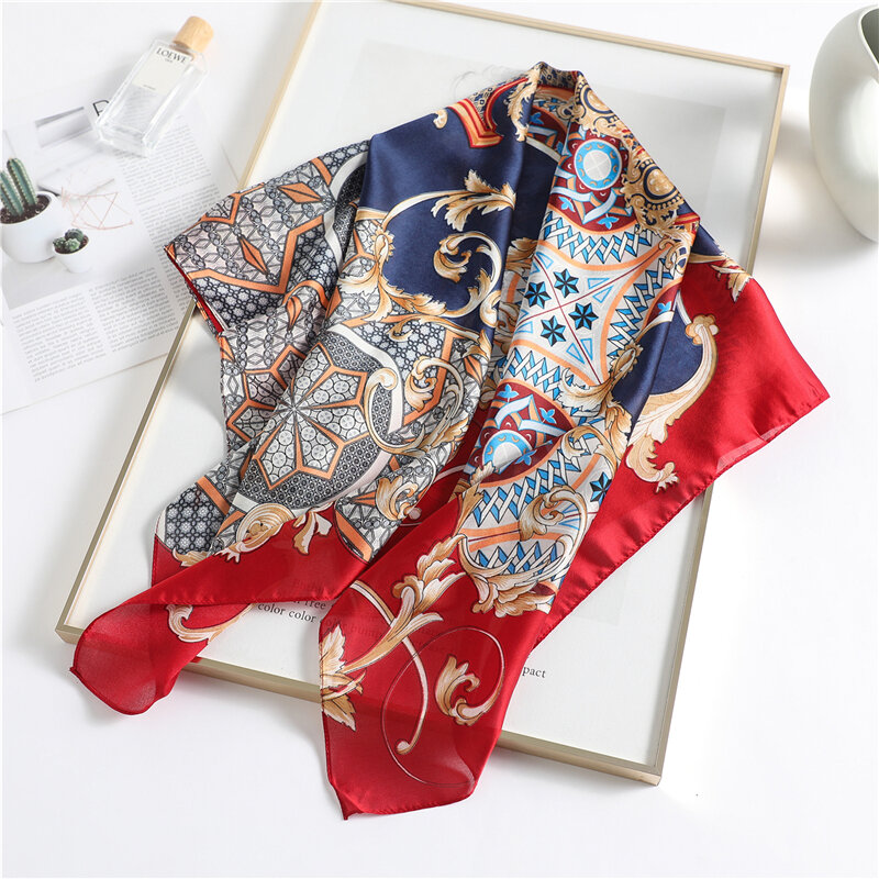Pañuelo cuadrado de seda con estampado para mujer, bufanda de diseño, chal, Hijab, Pashmina, 2022