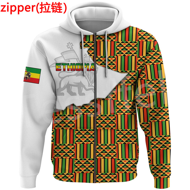 Tessalo Bendera Wilayah Ethiopia Reggae Afrika Suku Asli Singa Retro Harajuku Baju Olahraga 3DPrint Pria/Wanita Hoodie Kasual Lucu M1