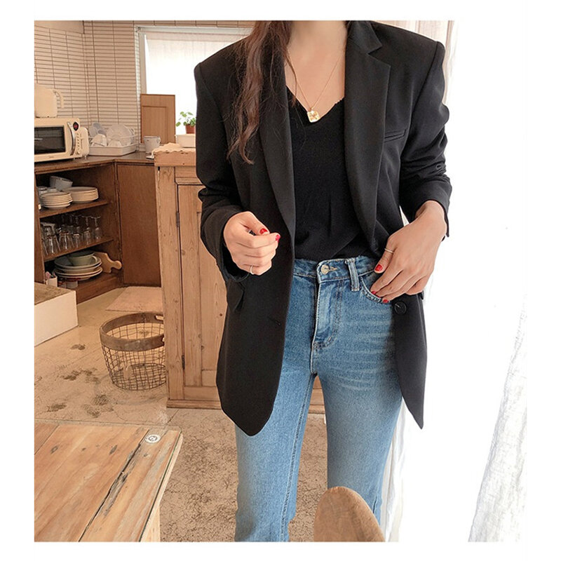 Chaqueta informal de manga larga con bolsillos para mujer, Blazer ajustado de color liso para oficina, traje de trabajo, primavera y otoño, novedad