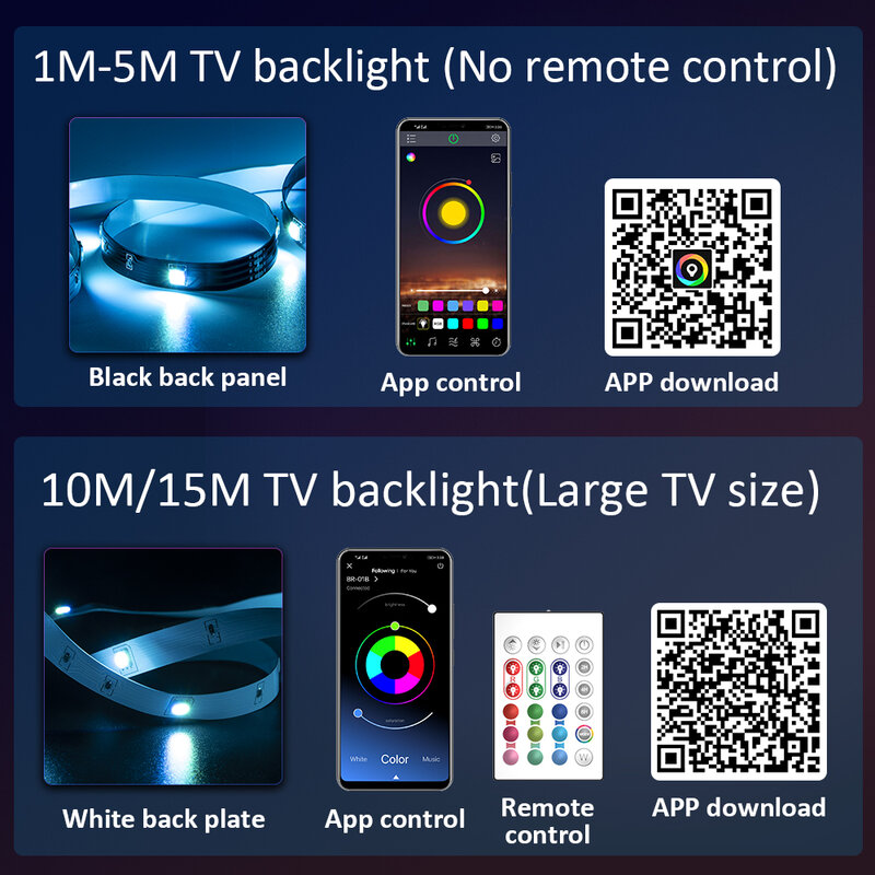 ColorRGB, TV용 백라이트, USB 전원 LED 스트립 라이트, RGB5050, 24 인치-60 인치 TV, 미러, PC, 앱 제어 바이어스용