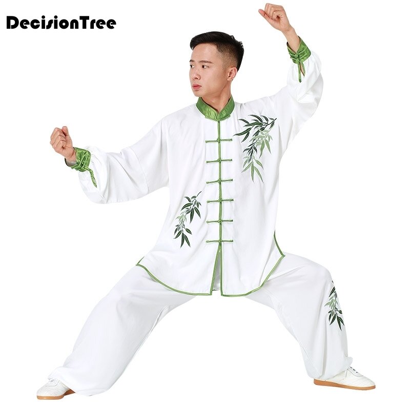 Terno de algodão bordado de bambu masculino e feminino, uniforme das artes marciais, roupas de Tai Chi Kungfu, manga comprida, 2023