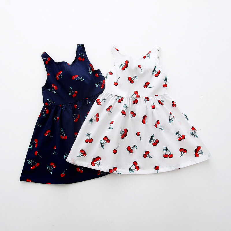 Print Cherry Vest Girl Baby Clothing Casual Kids Clothes Floral Dress for Baby Infant Outfit Vestido Baby Menia Bohemian Dresses