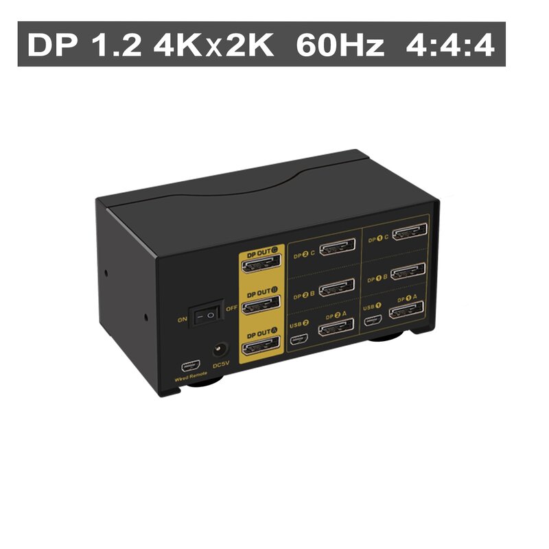 2Port Triple Monitor Displayport Kvm-switch, Extended Display, 4K @ 60Hz, 4:4:4, met Audio En Usb Hub