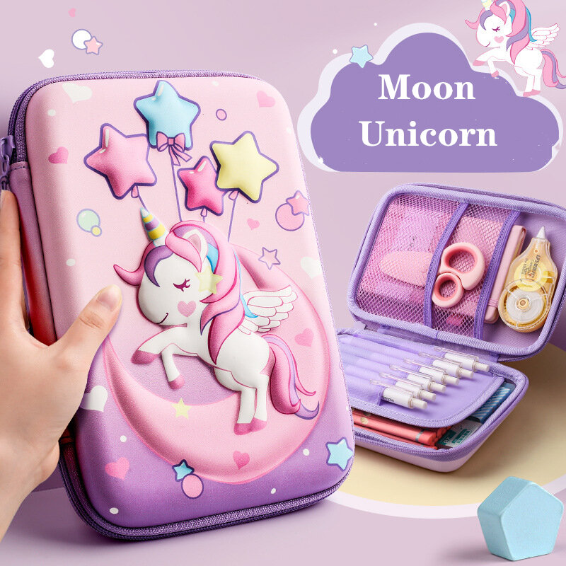 EVA Unicorn Lápis Caso Dos Desenhos Animados, Cute Girls 'Papelaria Box, Color Pencil Box, Student Pen Case, Material Escolar Presentes, iPad, 3D