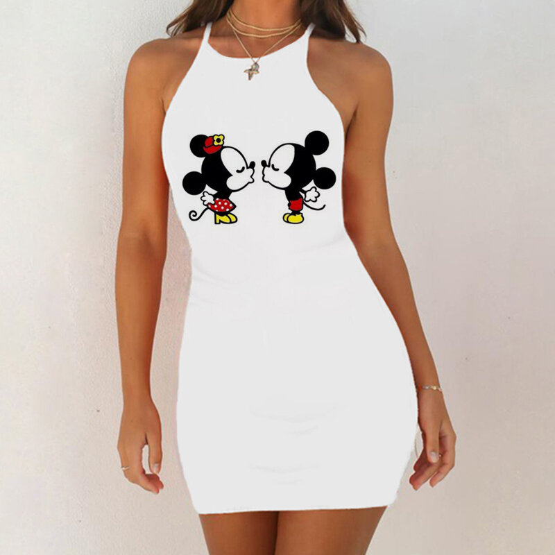 Cartoon Mouse Print Night Dress 2020 New Women Nightgown Slim Pack Hip Sleeveless Sleepshirts Nightdress Sexy Nightie Sleepwear