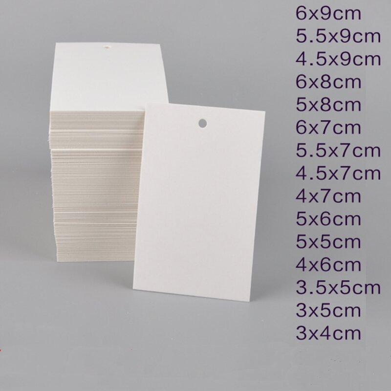 Papel Branco Em Branco Marcações de Preço, Exibição Da Jóia DIY, Cartões De Colar, Etiqueta Favor Pendurar, 50Pcs, 5x5, 6x9, 3x4cm