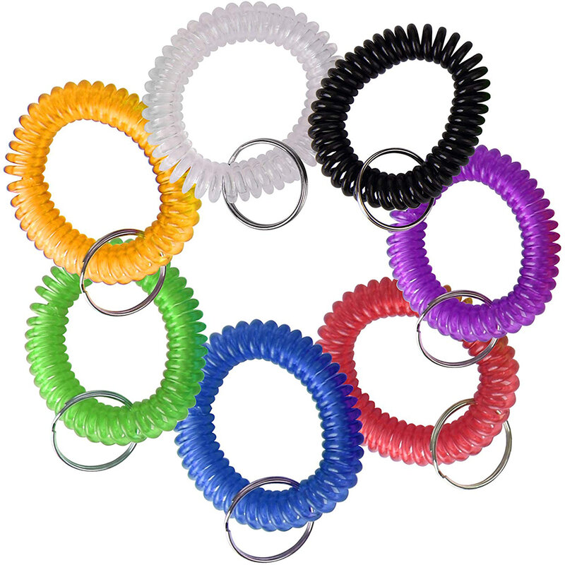 Pack of 36 Colorful Translucent Spring Spiral Wrist Coil Key Chain, Wristband Key Ring For Outdoor Sport Yoga (Assorted Color)