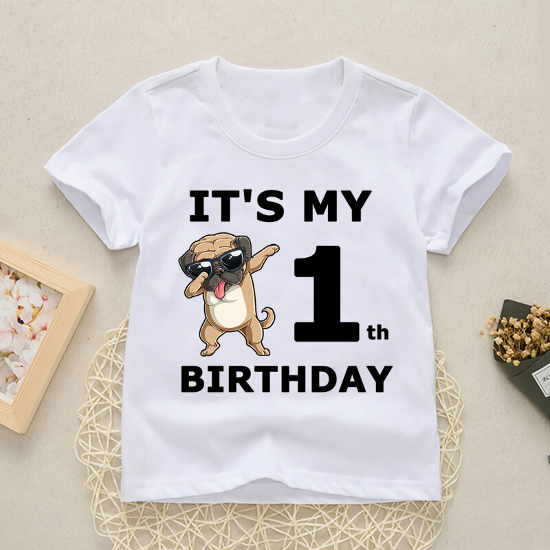 Baby Glücklich Geburtstag Anzahl 1-10 Brief Drucken T Shirt Mädchen Jungen Hunde Lustige T-shirt Kleidung Sommer Nette Kurze hülse, YKP021