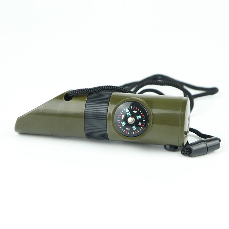 7 In 1 Mini SOS Survival Kit Camping Survival Whistle con bussola termometro torcia strumenti di ingrandimento attrezzatura da trekking all'aperto