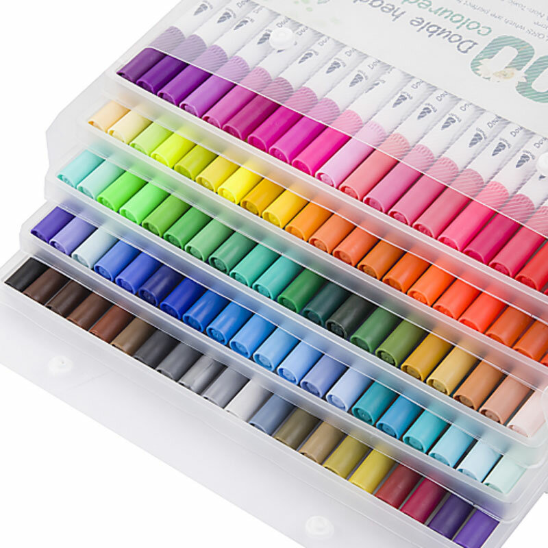 24/36/48/60/80/100 pces cores fineliner ponta dupla escova canetas desenho pintura aguarela arte marcador canetas para material escolar