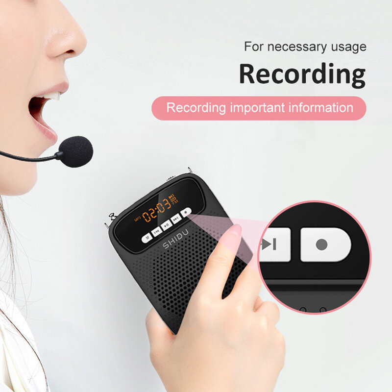 SHIDU 15W amplificatore vocale portatile microfono cablato Radio FM AUX registrazione Audio altoparlante Bluetooth per insegnanti istruttore S278