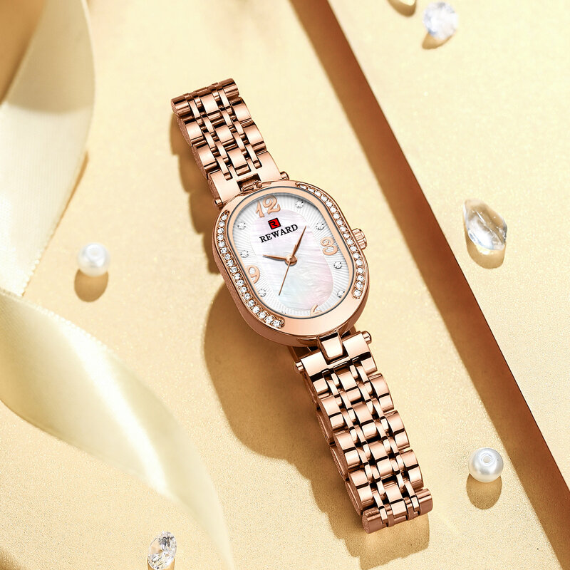 報酬 女性のための楕円形のゴールド時計 新しい2021コレクション 耐水性 クォーツ