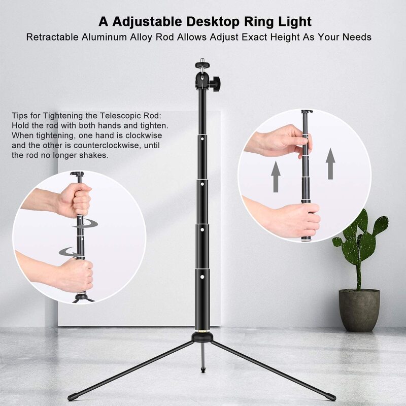 Video Light Dimmable LED Selfie Ring Light with Phone Clip Photography Ring Lamp with 150cm Selfie Stick for Youtube Live