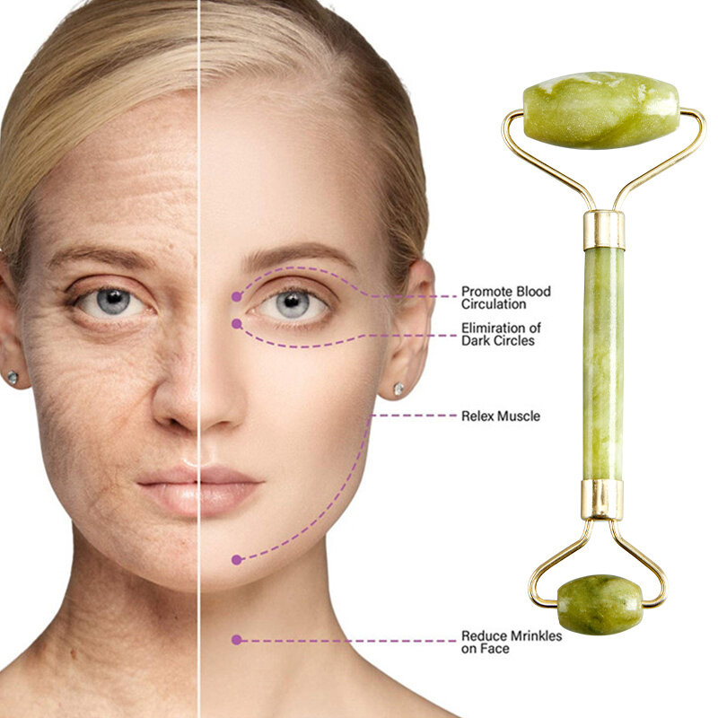 Jade Roller Massager untuk Wajah Roller Gua Sha Batu Jade Wajah Massager Kecantikan Tipis Face Lift Anti Kerut Kulit Wajah perawatan Alat