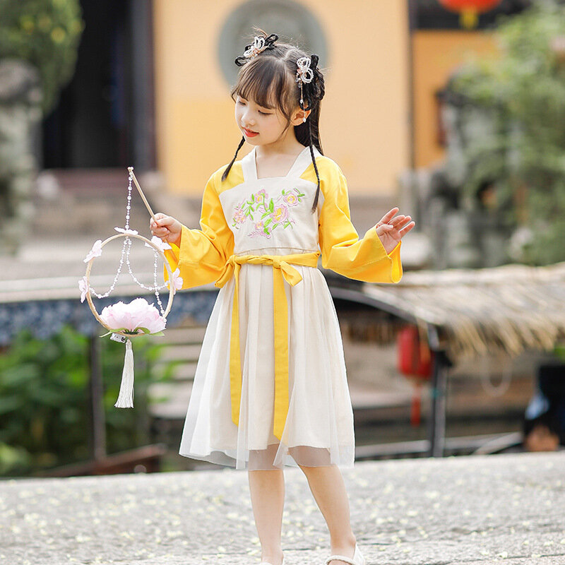 Осенний Китайский милый костюм Тан для мальчиков с хлопковой вышивкой традиционные костюмы для выступлений для девочек фотография древнее...