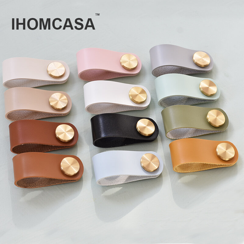 IHOMCASA12 kolory Nordic meble uchwyt szuflady mosiężna szafa szafka kuchenna uchwyt uchwyt do drzwiczek ekologiczna sztuczna skóra