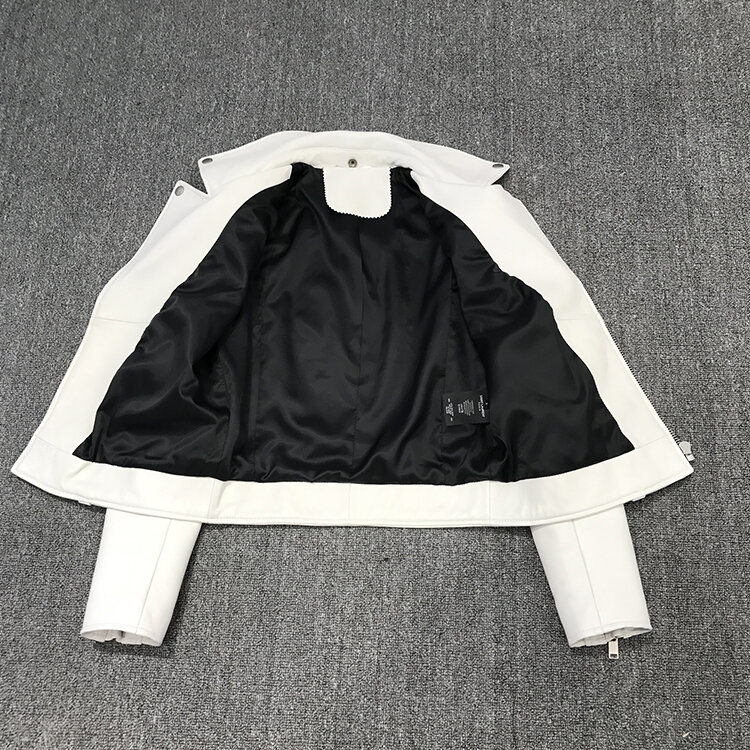女性のための白い本革のジャケット,新しいデザイナー,高品質,a821