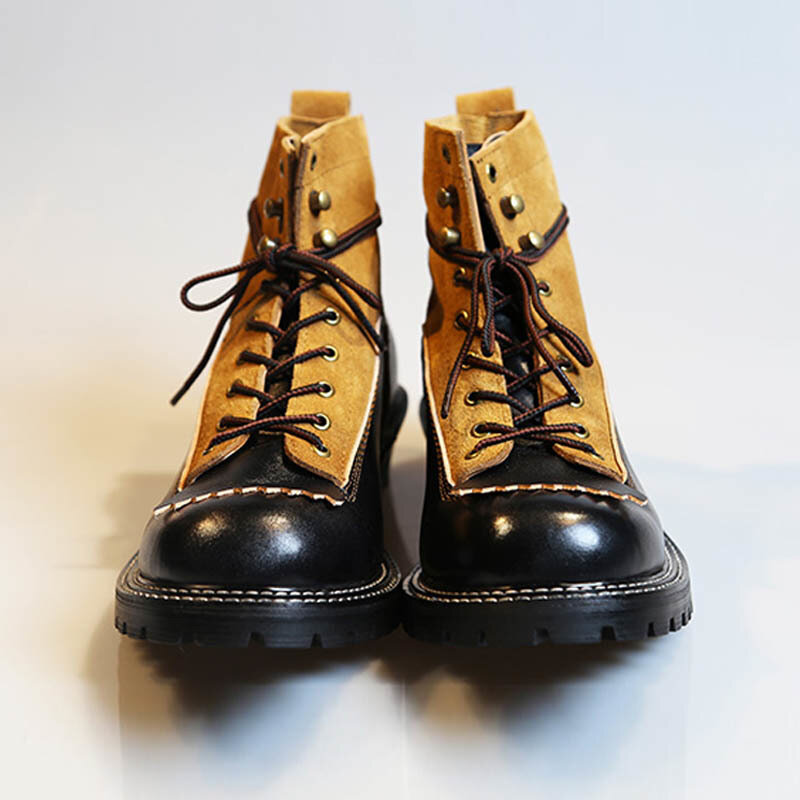 Qualidade artesanal ankle boots men 100% couro real rendas até sapatos de trabalho italiano retalhos designer plataforma vintage botas