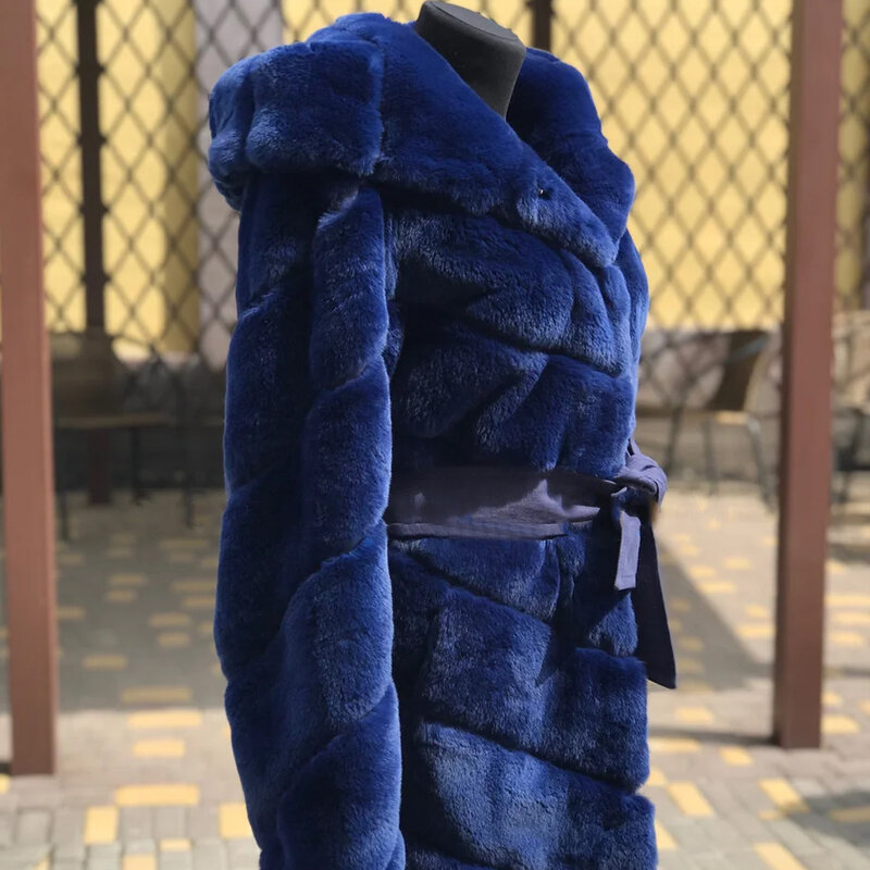 Bonito abrigo de piel para niña, chaqueta de piel de conejo Rex Natural con cinturón, prendas de vestir de alta calidad, talla y Color personalizados