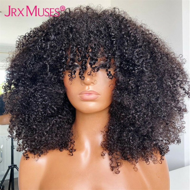 Afro Kinky Curly Bob Wigs Short Full Machine Made Wig With Bangs Glueless Brazilian Remy Human Hair Wigs For Black Women Black