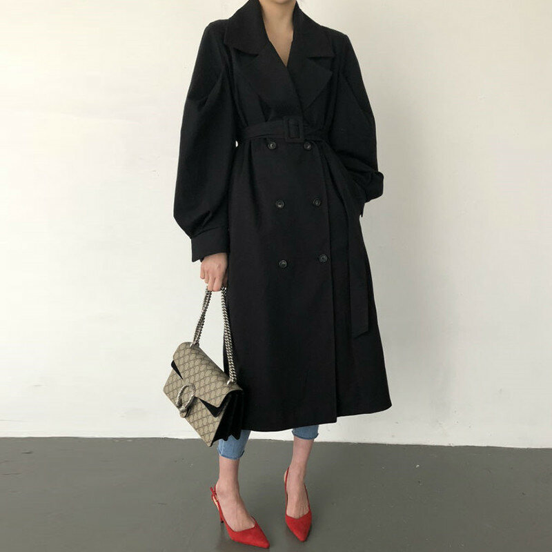 Elegante Frauen Graben Mantel 2022 Neue Herbst Doppel Breated Oversize Langen Mantel Dame Korean Street Outwear Runway Windjacke