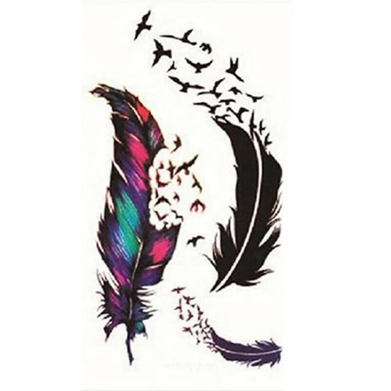 Pegatina de tatuaje temporal a prueba de agua, tatuajes de plumas de Goosey de viento de pájaro, estampado de labios, arte corporal, manga falsa para brazo, tatuajes temporales para mujeres